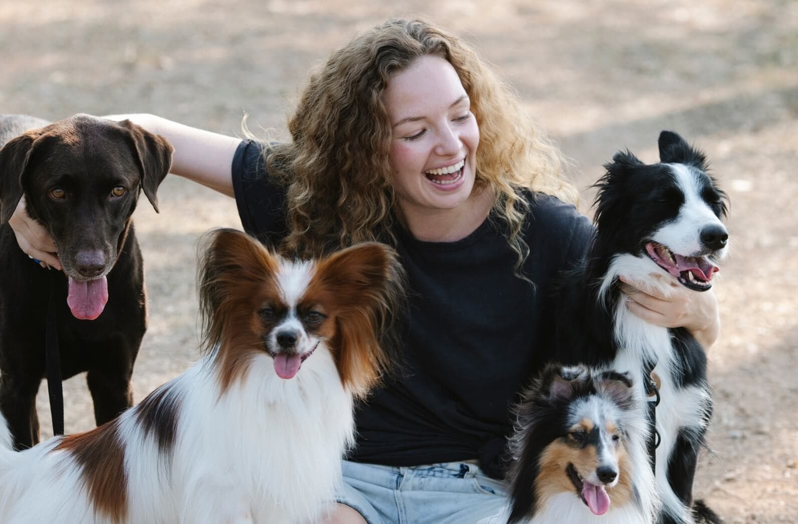 Happy family with dogs